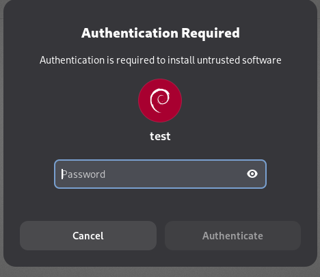 Authentication Required dialog asking for a password to install the software