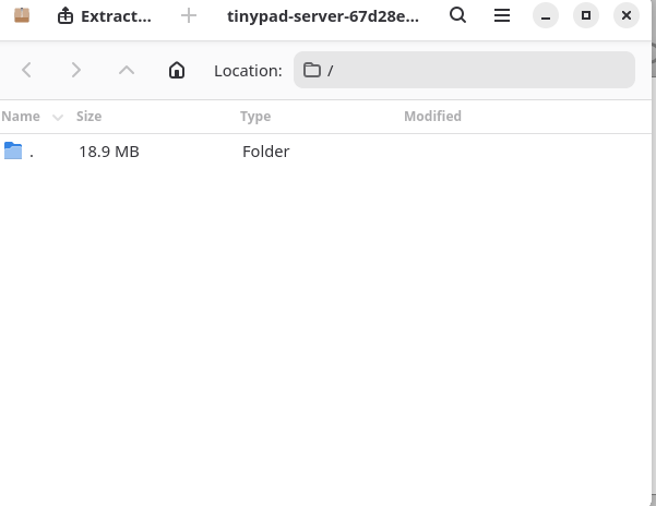 Double-clicking the Tiny Pad .rpm opens the Archive Manager, which only extracts the file instead of installing it