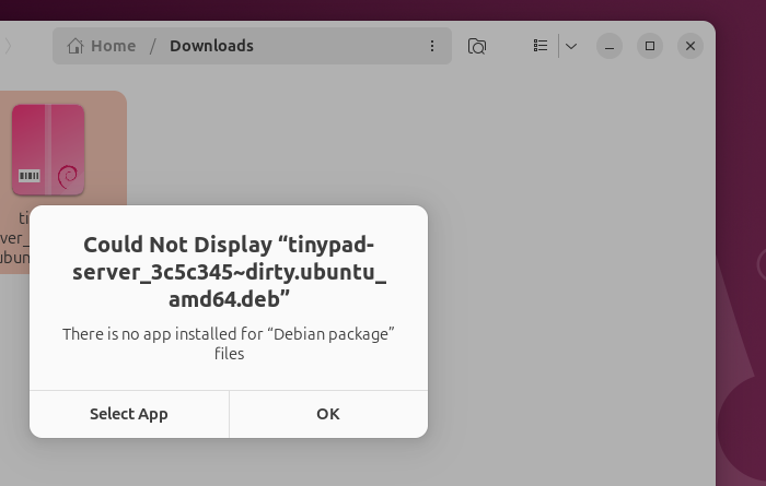 Ubuntu dialog: There is no app installed for Debian package files
